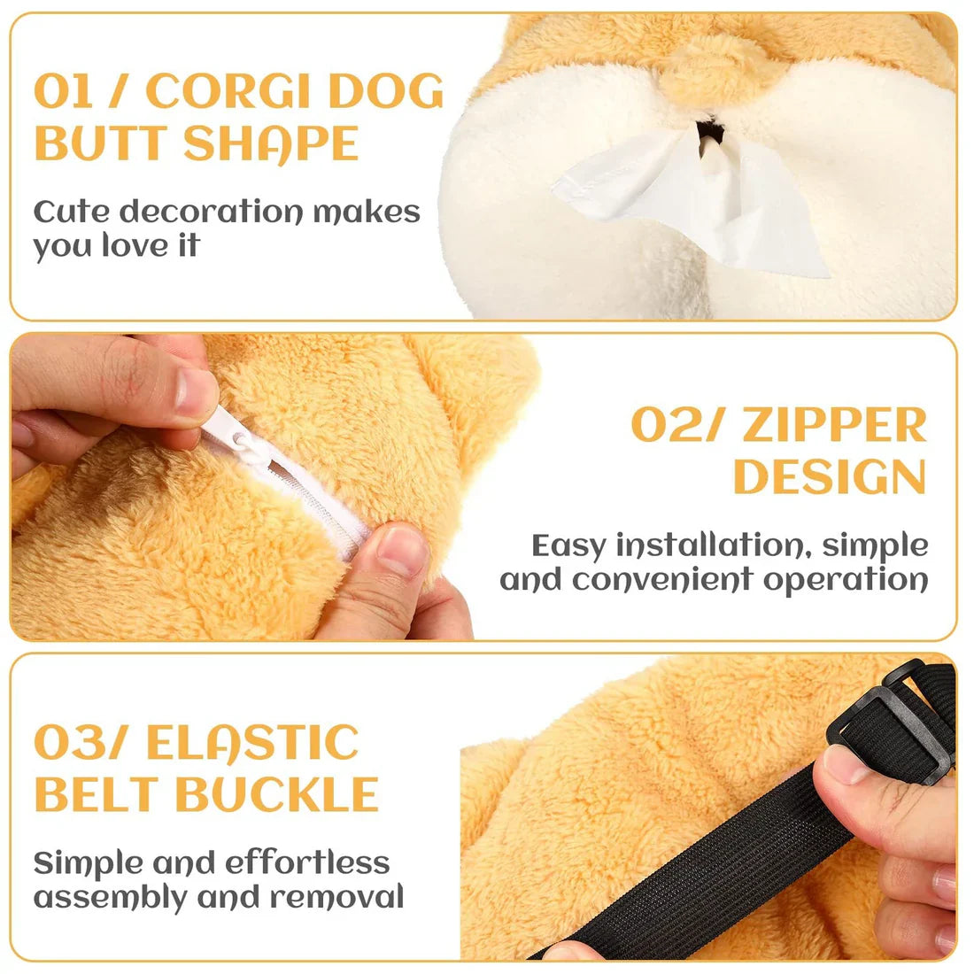 Tissue Box Cover Soft Adorable Corgi Butt Shaped Creative Storage Bag Hanging
